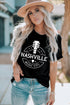 Black Nashville Music City Graphic Print Crew Neck T Shirt